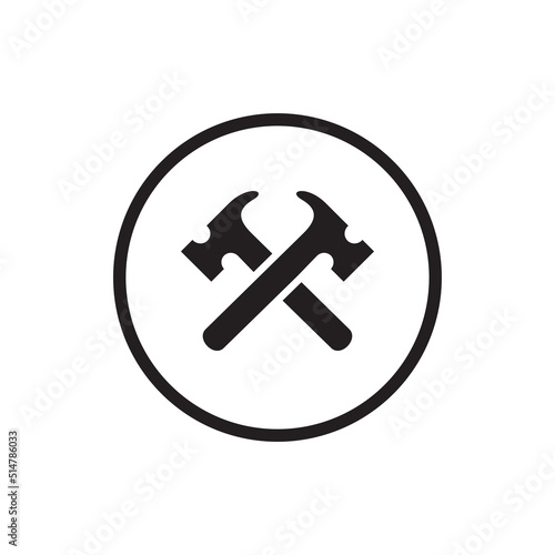 Valokuvatapetti Hammer logo template, two crossed hammer icon design, vector illustration