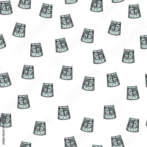 Apron short engraved seamless pattern. Chef pinafore for work to kitchen restaurant or cafe in hand drawn style.