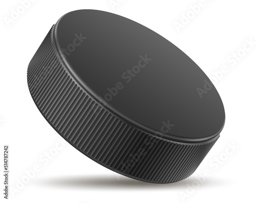 Hockey puck. Sport inventory for ice arena game