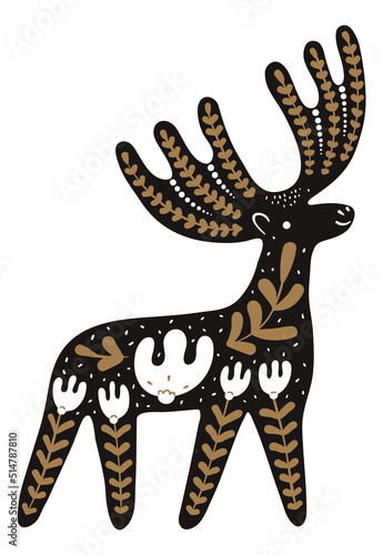 Nordic deer. Traditional scandinavian folklore animal in decorative ornamental style