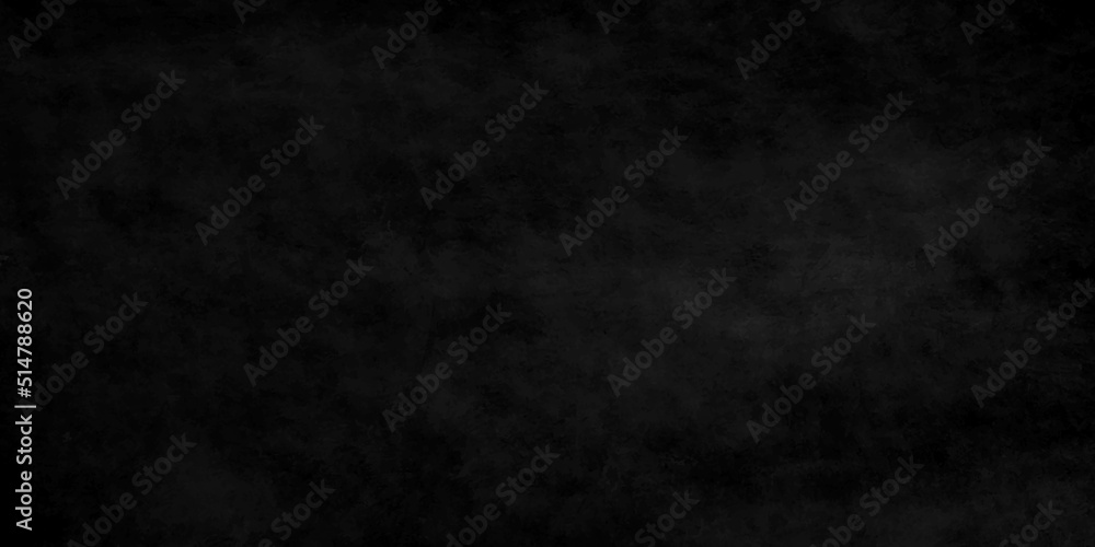 Black rough concrete wall wide texture and dark black backdrop grunge background wall texture. Dark black grunge textured concrete background. Panorama dark grey black slate background or texture. 