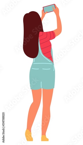 Young woman making selfie. Girl shooting photo