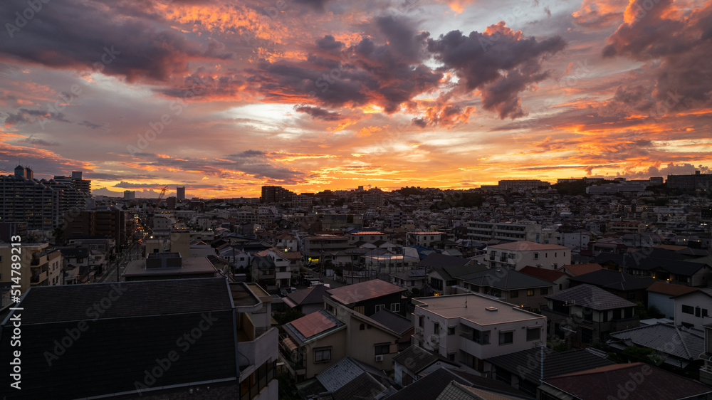 神戸市垂水区上空からの夕焼け