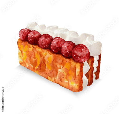 Watercolor of raspberry millefeuille cake vector design