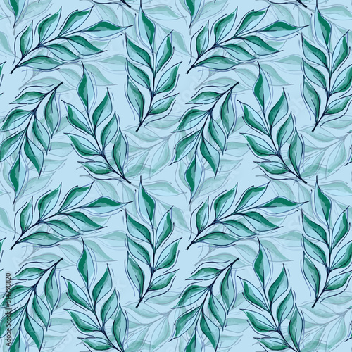 Set of stylized vintage watercolor seamless pattern of branches, flowers, leaves for cards, patterns, decor © Ann_Design_ZP