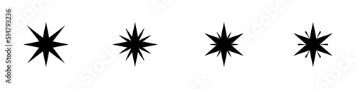 Conjunto de icono de brillo. Concepto de decoración de luces, estilo estrella negro