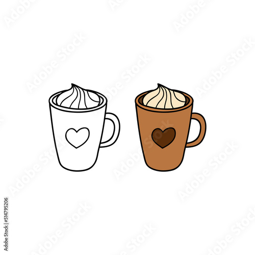 Cute doodle hot drink with cream.