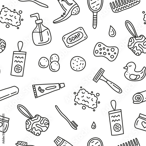 Seamless pattern with bathroom and hygiene icons.