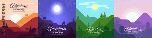 Vector illustration. Set of landscapes. Design for banner, poster, greeting or touristic card. 