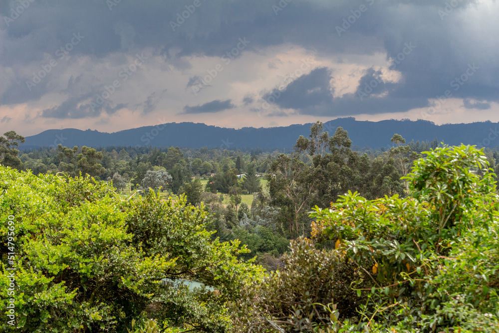 Beautiful colombian landscape in the rural hills of Tenjo, Cundinamarca, Colombia.