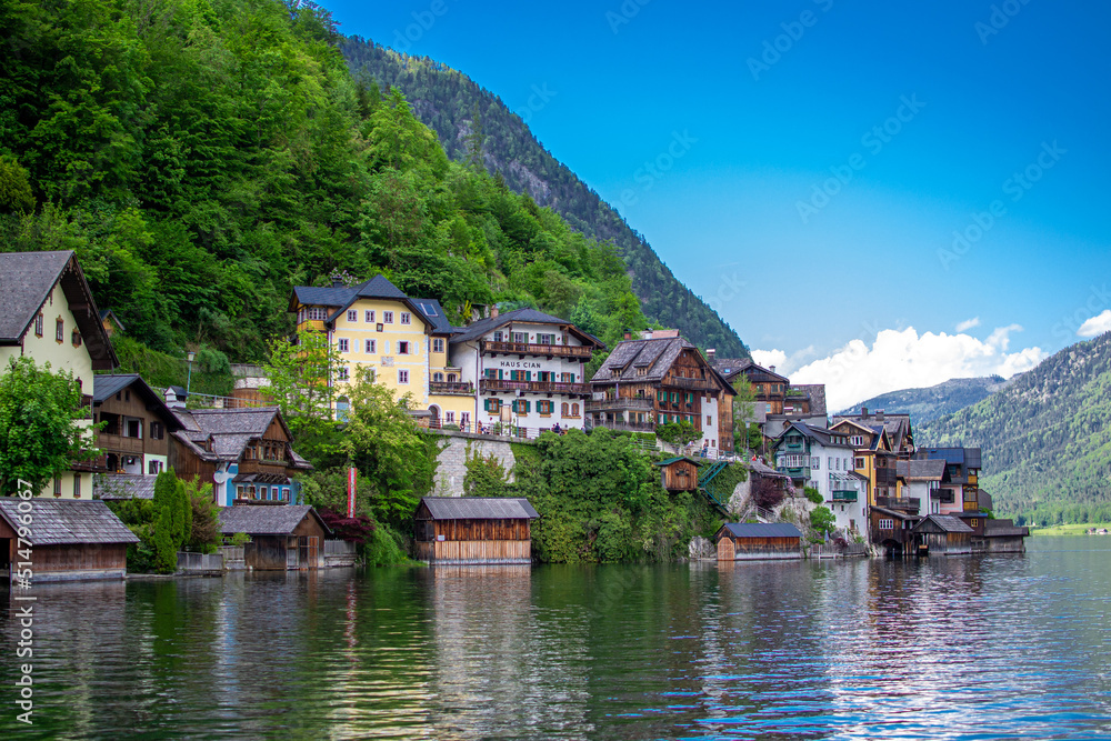 view of the alpine village from the ferry