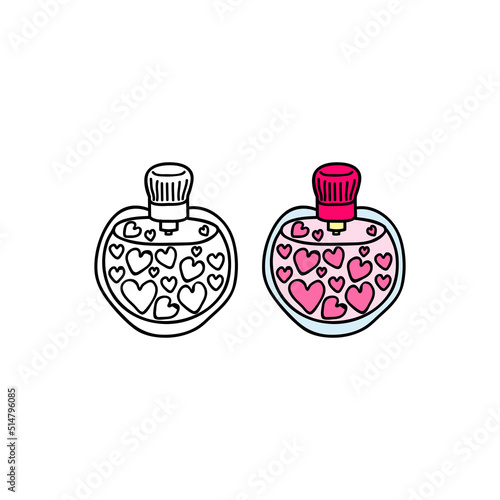 Doodle perfume bottle with hearts.