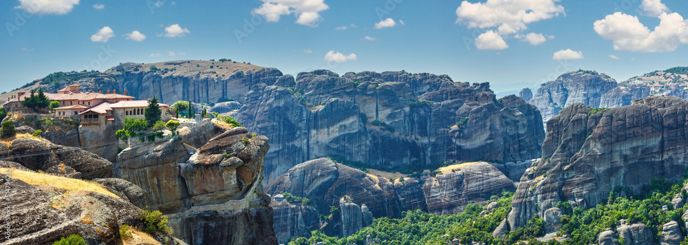 The Meteora - important rocky monasteries complex in Greece. Summer panorama.