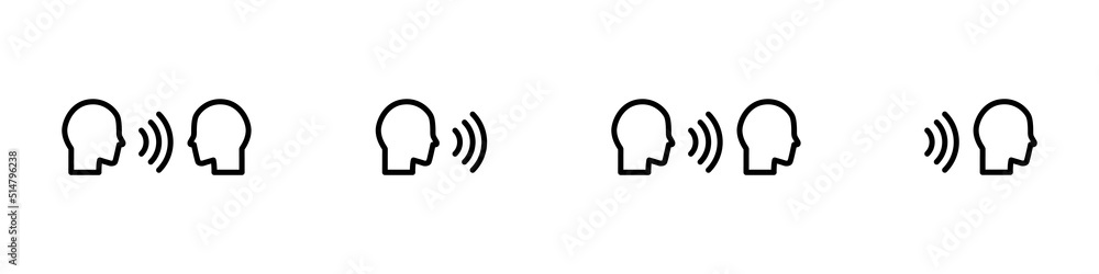Conjunto de icono de conversación. Persona hablando. Concepto de comunicación. Ilustración vectorial estilo línea simple Conjunto de icono de conversación. Persona hablando. Concepto de comunicación. Ilustración vectorial estilo línea simple