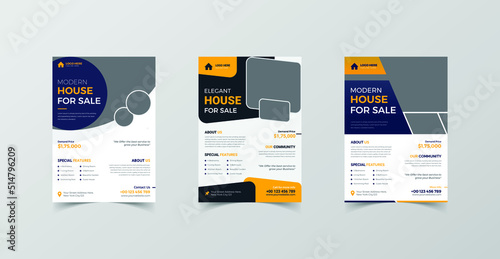 Corporate real estate company flyer and home for sale poster template design