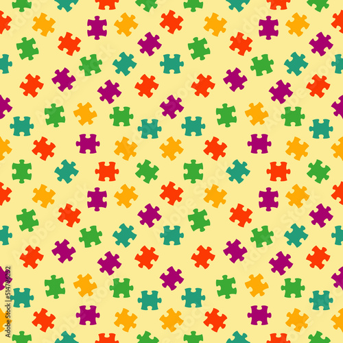 Colorful puzzle elements on a light background. Seamless template for packaging design, store, banners. It is well suited for wrapping paper, children's invitations, textiles and backgrounds. 