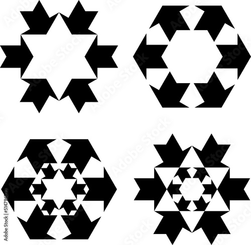 set of four inward outward hexagonal arrows illustrations & vectors, centric peripheral arrow direction, arrow and star