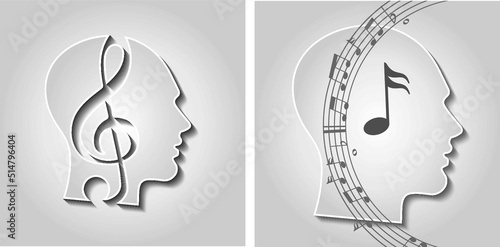 Music healing therapy, peace of mind, tranquility,
psychological vector graphics, human consciousness