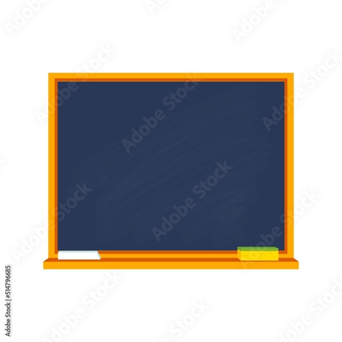 School board with chalk and sponge, chalkboard with wooden frame isolated on white background. Empty black blackboard for classroom or restaurant menu