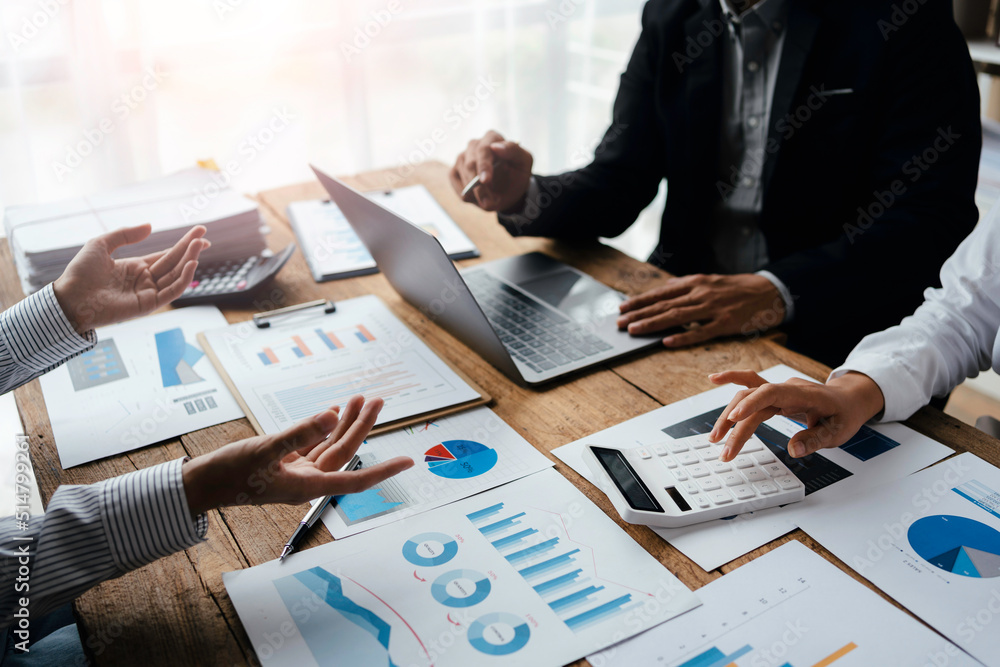 Professional management business team brainstorm meetings to plan investment projects, work together and analyze market data graphs. Professional management business team brainstorm meetings to plan investment projects, work together and analyze market data graphs.