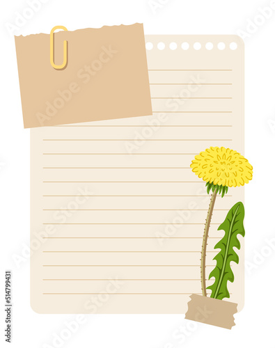 Vintage wish list template decorated with dandelion flower. Printable to do list, business organizer page, paper sheet. Journal and planner design vector illustration.