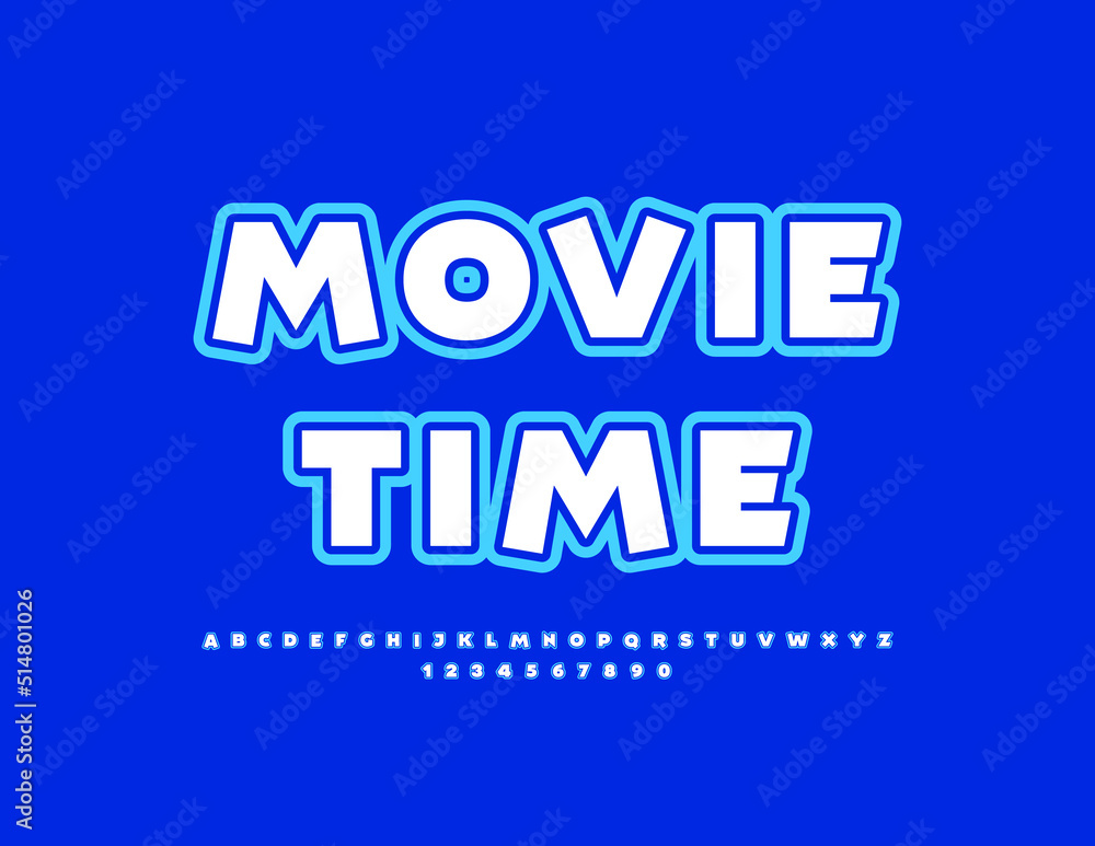 Vector modern Sign Movie Time. Bright stylish Font. Artistic Alphabet Letters, Numbers and Symbols set