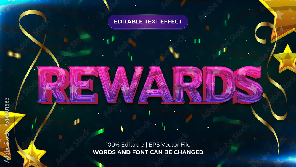 Rewards 3d editable text effect