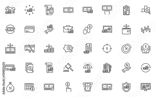 set of finance line icons, money, payment, currency