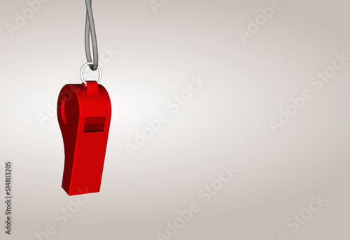 perspective view of the referee's whistle vector as a sports game warning sound with a hanging rope
