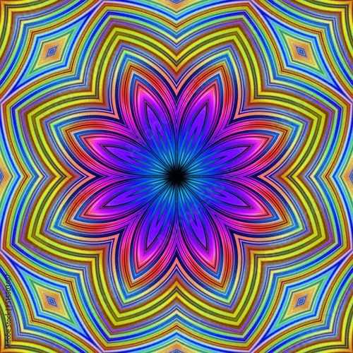 Kaleidoscope ornament and seamless pattern with traditional concept of rainbow colors and colorful layers. Great for wall decoration, marketing, websites, and businesses