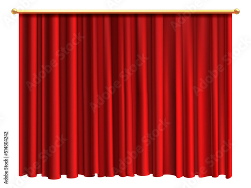 Closed red curtains. Realistic scene drapes mockup