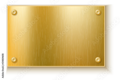 Golden plate. Realistic metallic board with screws