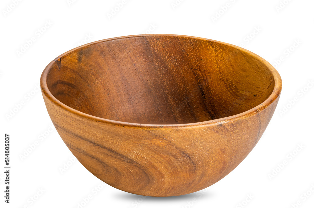 Closeup view of deep empty wooden bowl isolated on white baclground with clipping path. Closeup view of deep empty wooden bowl isolated on white baclground with clipping path.