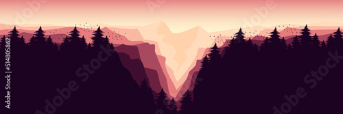 silhouette mountain landscape flat design vector illustration good for wallpaper, background, backdrop, banner, web, business, card, and design template
