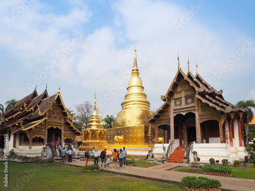 Wide Angle Photo of Wat Phra Singh, A Famous Tourist Attraction of Chiang Mai Province, Northern Thailand.