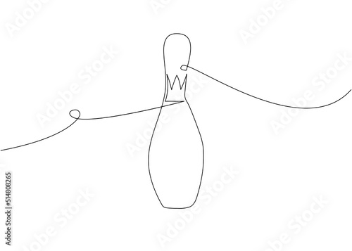 Bowling skittle one line art. Continuous line drawing of entertainment, sport, hobby, pin, strike, tournament, game, activity, competitive, leisure, professional, crown, play.