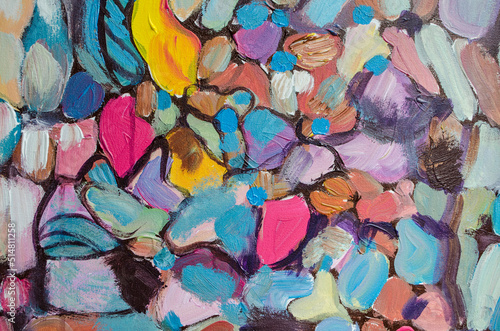 Hand drawn acrylic painting. Abstract art background. Acrylic painting on canvas. Color texture. Fragment of artwork. Brushstrokes of paint.