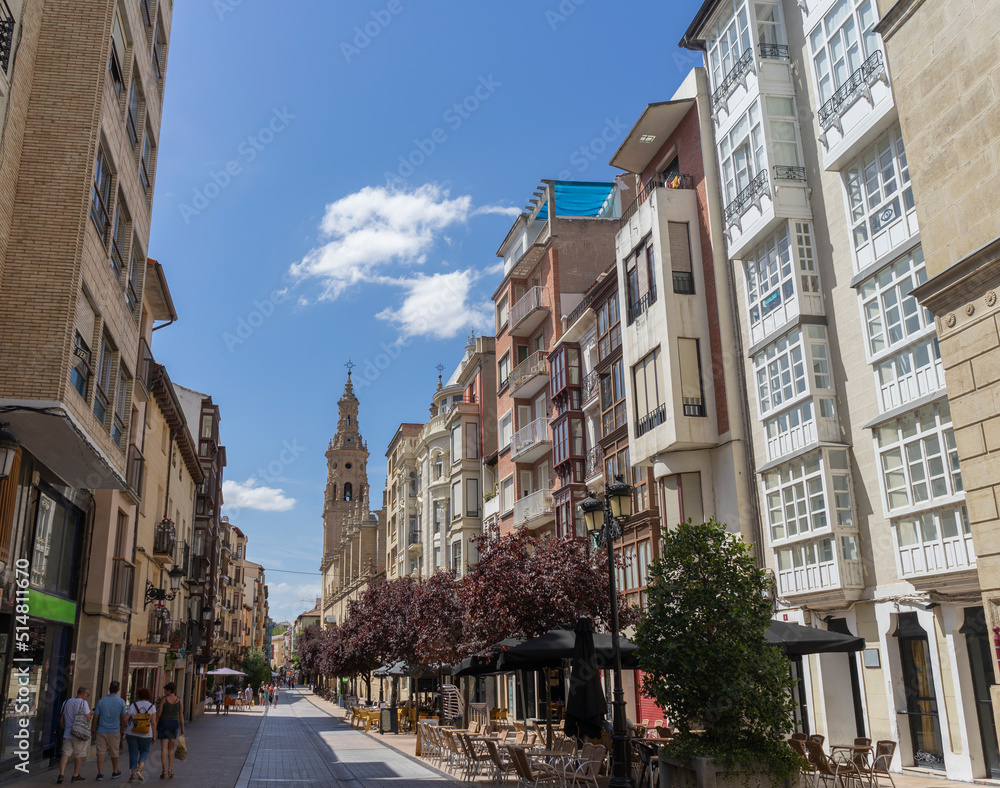 Strolling through the quiet streets of Logroño on a sunny day.
