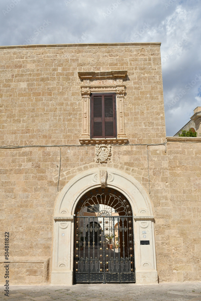 The facade of a characteristic house in Uggiano, a medieval town in the Puglia region of Italy.