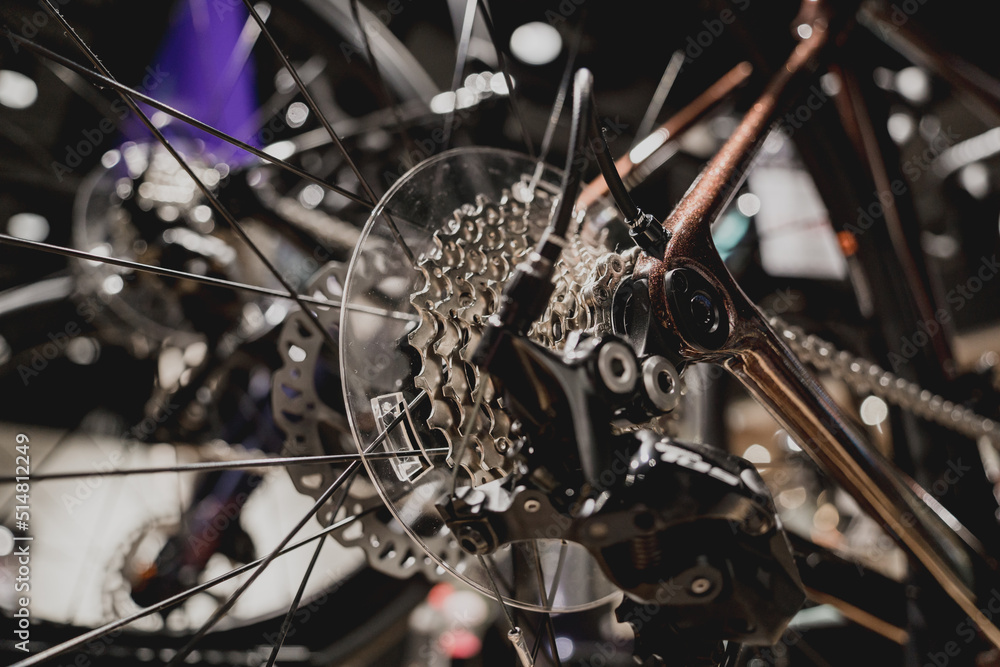 Fototapeta premium Photo of new gears and chains of mountain bicycle