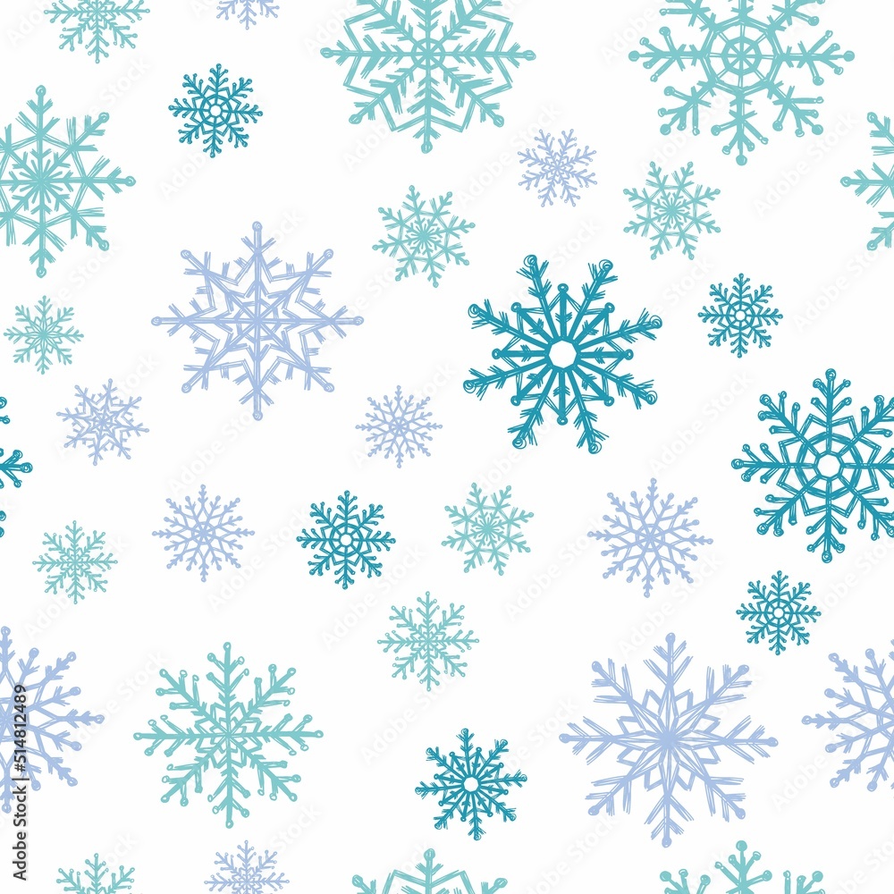 Christmas pattern with snowflakes, hand-drawn Christmas pattern with snowflakes, hand-drawn