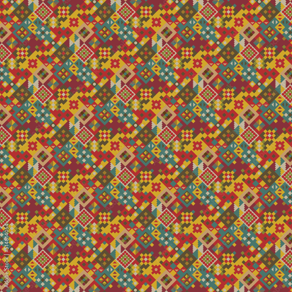 Seamless colorful pattern, Geometric pattern in ethnic style