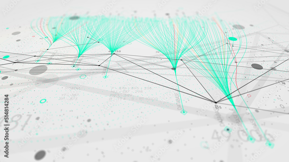 Obraz premium Big data network connection plexus digital futuristic technology, visualization concept processing application software, virtual binary data stream, monitor screen in perspective