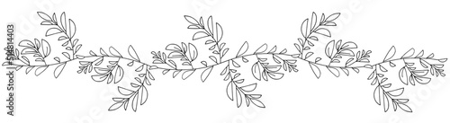 Pattern leaf bourder, branch ornament, outline fo coloring black and white