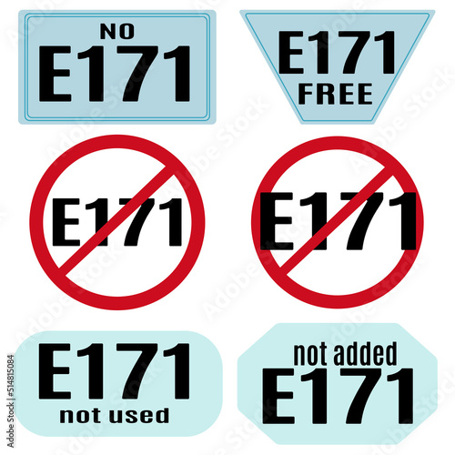 Prohibition of E171 supplement in food, set of banners with forbidding or limiting meaning