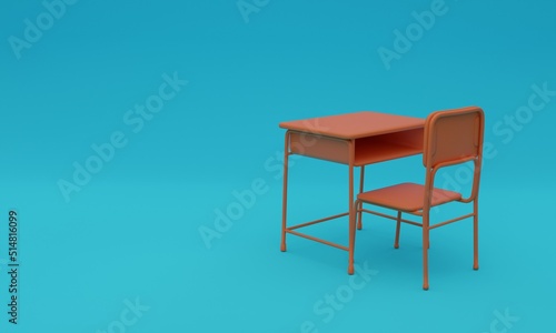 3d illustration, school chair, blue background, copy space, 3d rendering
