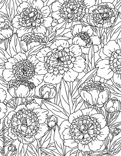 Floral pattern in black and white. Coloring page  very interesting and relaxing work for  adults. Floral carpet.