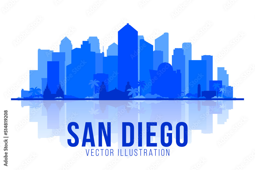 San Diego California (United States) silhouette city skyline vector background. Flat vector illustration.