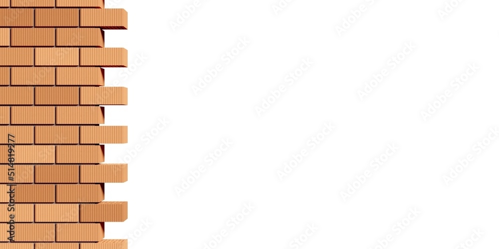 Obraz premium Straight masonry bricks wall border or edge isolated on white background