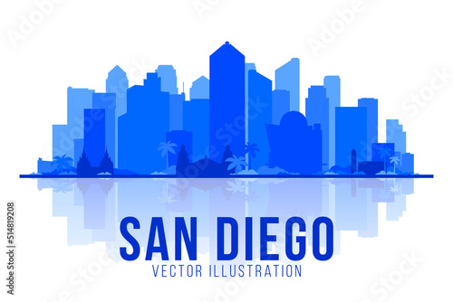 San Diego California (United States) silhouette city skyline vector background. Flat vector illustration.